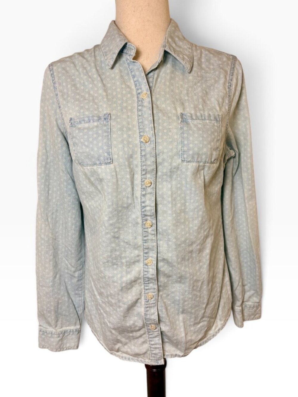 Mossimo Supply Co Light Blue Chambray Dot Print Button Down Shirt Size Small
